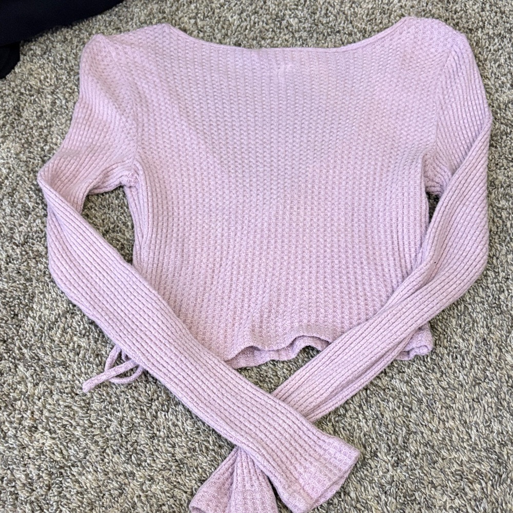 Lilac Ribbed Wrap Blouse - Picture 4 of 5